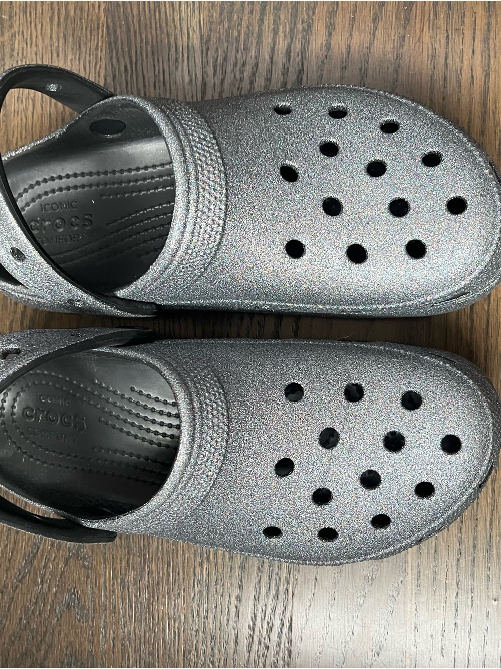 CROCS Silver Glitter Classic Clog Sandals - Picture 2 of 4